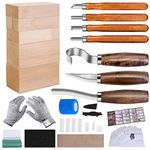 Wood Carving Tools Set 3pcs Whittling Knife and 4pcs K2 Carbon Steel Wood Carving Knife,Whittling Kit with 8pcs Basswood Wood Blocks Gifts Set for Adults and Kids Beginners Wood Carving Kit Gifts