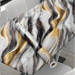 Purvaa Collection Vinyl Marble Wallpaper Peel and Stick Waterproof Wallpaper for Home Kitchen Countertop Cabinet Furniture Oil Proof Kitchen Stickers (New Black Gold)