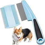 Flea Comb,2Pcs Flea Comb for Cat Dog Fine Teeth Lice Combs Metal Head Comb Tear Stain Remover Combs Pet Grooming Comb for Dogs Cats Small Pets