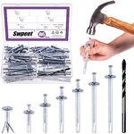 Swpeet 86Pcs 6 Sizes Alloy Steel Concrete Anchors Assortment, Hammer Drive Nail Set, 1/4" Diameter, Approx 1-3/16" 1-9/16" 2" 2-3/8" 2-3/4" 3-2/13" Length, with Drill Bit Approx 1/4" for Concrete