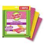 Scotch-Brite Sponge Wipes- Reusable, Kitchen and House Cleaning- Easy to use, Cleans any mess in a swipe, Absorbs water its own 10x weight, Multi- color, Biodegradable (pack of 3)