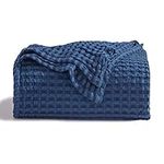 Bedsure Cooling Cotton Waffle King Size Blanket - Lightweight Breathable Blanket of Rayon Derived from Bamboo for Hot Sleepers, Luxury Throws for Bed, Couch and Sofa, Navy, 104x90 Inches