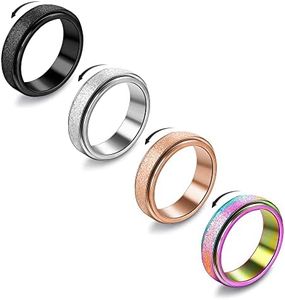 KALVICA 4 Pcs Anillo Giratorio de Ansiedad para Mujere Hombre Acero Inoxidable Fidget Band Anillos Anillo de Promesa de Boda Aliviar El Estrés Plata Negro Oro Rosa Color Talla 9-27