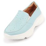 FAUSTO FST 1344 Sky BLUE-38 Women's Sky Blue Printed Stitched Comfort Slip On Sneaker Shoes (5 UK)