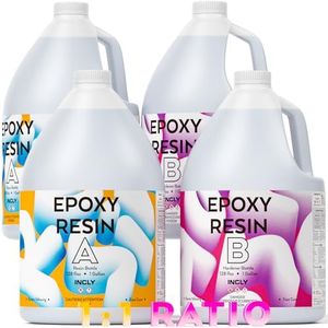 INCLY 4 Gallon Crystal Clear Epoxy Resin Kit, High Gloss & Bubbles Free Resin Supplies Coating & Casting Resin for Table Top, Countertop, River Table,Wood, Jewelry Making, Art Craft, Self Leveling 1:1