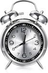 HOME SKILL® Alarm Clock for Heavy Sleepers Loud Clock for Adults, Metal 4 Inches Twin Bell Table Clock with Backlight Alarm Clocks for Students Decoration Bedroom/Office (Metal Silver)