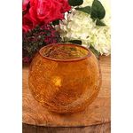 BS AMOR Glass Bubble Bowl (H-4" W-4", Approx. 1/4 Gal.) | Home Decor Centerpiece Crackled Bowl Vase | Glass Round Bowl Terrarium | Globe Flower Vase Centerpiece Vibrant Colour (Yellow)