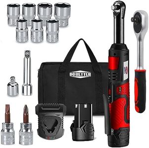 Electric Ratchet Wrench 3/8 Cordless Ratchet Wrench Set, Extended 55 N·m Battery Powered Ratchet Tool with 1 Hand Tool, 7 Sockets, 2 Screwdrivers, 1 Extender, 1/4" Adapter Dobetter-DBCRW12L