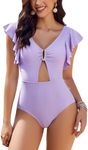 AI'MAGE Womens One Piece Swimsuit Tummy Control Cutout Ruffle Bathing Suits 2024 Swimming Suit, Purple XL