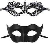 Couple Masquerade Lace Mask Set, Fit for Women & Men Venetian Halloween Masks, Specially for Costume, Mardi Gras (Fashionable Couple)