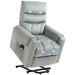 HOMCOM Electric Power Lift Chair Recliner with 8 Vibration Massage Points Upholstered Reclining Chair with Remote Control, Side Pocket, Grey