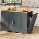 YITAHOME 53 inch Large Rolling Kitchen Island with Trash Can Storage Cabinet, Portable Mobile Islands Table Long Floating Movable w Wheels Cabinet for 13 Gallon Garbage Bin 2 Drawer, Grey