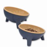 Set of 2 Raised Cat Bowls or Kitten Bowls. Tilted Elevated Cat Food Bowl with Stand for Wet Food, Kibbles or Water. 15cm Diameter Bowl (Yellow)