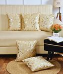 HOMECROWN 16x16 Inch Velvet Cushion Covers – Set of 5 Pcs, Soft Decorative Golden Feather Print Faux Fur Throw Pillow Covers for Sofa, Couch, Bed, Living Room (Beige)