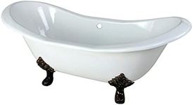 Kingston Brass Aqua Eden VCTND7231NC5 Cast Iron Double Slipper Clawfoot Bathtub with Oil Rubbed Bronze Feet without Faucet-Drillings, 72-Inch,White