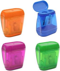 4 Pcs Manual Hand Pencil Sharpener, Dual Holes Sharpener Colored Plastic Pencil Sharpener with Lid for School Office Home