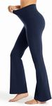 Maxbee Flare Yoga Pants with Pockets for Women, V Crossover Flare Leggings Tummy Control, High Waist Bootcut Wide Leg Yoga Pants Navy Blue