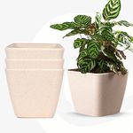 Eha Set of 4 Earth-Friendly Daisy 12" Self-Watering pots and Planters | Bamboo Based | UV Protected | for Indoor, Home Decor, Outdoor, Balcony & Garden | Sand Castle