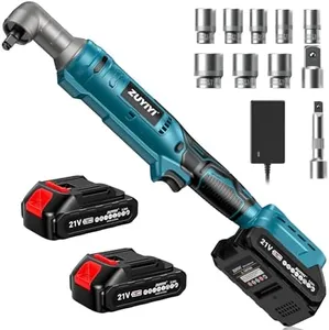 ZUYIYI 133Ft-lbs Cordless Ratchet Wrench 3/8" Set, 21V Electric Ratchet Wrench, 2250RPM Power Right Angle Wrench with 8 Sockets, 1/4" Adapter, 3" Extension Bar, 2× 2.0Ah Batteries & Charger