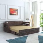 Roliwal Furniture Solid Sheesham Wooden Sofa Cums Bed with Mattress for Living Room | Rosewood 3 Seater Sofa Cums Bed for Bedroom Without Pillow(Walnut DB, 3 Seater)