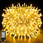 Christmas String Lights, 98FT 300 LEDs Indoor Outdoor Fairy Lights 8 Flashing Modes with End-to-End Plug, Waterproof Fairy Lights for Bedroom Wall Wedding Party Decorations - (Warm White)