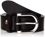Tommy Hilfiger - New Danny Belt, Black - 100% Real Leather - Rounded Silver-Tone Buckle - Wardrobe Essentials - Tommy Hilfiger Accessories for Women - Size 85