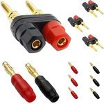 DAOKAI Lengthen Dual Binding Post Speaker Binding Post Power Amplifier,Gold Plated Insulated Terminal,2-Way 4mm Banana connection Socket Red/Black (4 Pack) with Banana Plugs