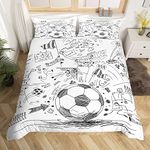 Erosebridal Football Comforter Cover, Hand Drawn Sketch Soccer Flag Network Team Sports Duvet Cover for Boys Teens Men, Decorative 3 Piece Bedding Set with 2 Pillow Shams, Full Size, White Black