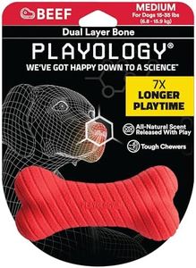 Playology Jouet pour Chien en os à Double Couche - Jouet pour Chien au Parfum de bœuf Naturel engageant, Jouet Rouge pour Chiens Moyens - Mâchez, lancez, rapportez et jouez!