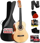 Pyle Beginner Acoustic Guitar Kit, 1/2 Junior Size All Wood Instrument for Kids, Adults, 34" Natural Ash