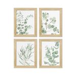 Botanical Plant Wall Art Prints: Sage Green Bathroom Decor, Boho Plant Bedroom Picture, Eucalyptus Leaves Poster Framed Set of 4 Office Home Decoration 8" x 10"