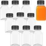 10 Pcs 4 Oz Plastic Juice Bottles with Black Tamper Proof Seal Caps, Empty Clear Beverage Containers for Juice, Smoothie, Milk and Other Homemade Beverage