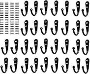 40 Pieces Wall Mounted Key Hook Robe Hooks Cloth Hanger Coat Hanger Coat Hooks Rustic Hooks and 80 Pieces Screws for Bath Kitchen Garage Single Coat Hanger (Black)