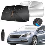 GOHHME Car Sunshade Windscreen Sun Shade Umbrella Sun Visor for Car 150 * 82cm 360° Rotating Foldable Spring Design 10 Ribs Sun Protection UV Block Car Front Windshield Sun Shade Easy to Install