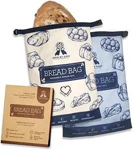 GRIN BY GRIN- 2 Packs Bread Bags, Zipper Reusable Bread Bags for Homemade Bread Loaf, Freezer Bread Storage Bag, Bread Container, Fresh Keeping Extra Large Bread Bags, Reusable Food Storage Bag