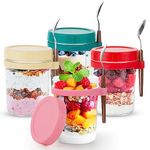 Dyserbuy 4 Pack Overnight Oats Containers with Lids and Spoons, 16 oz Glass Mason Overnight Oats Jars, Large Capacity Airtight Jars for Milk, Cereal, Fruit, Salads, Yogurt