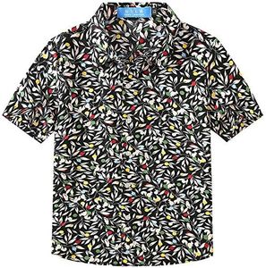 Big Boys Hawaiian Shirt, Kids Hawaiian Shirt, Boys Cotton Beach Shirt Tropical Short Sleeve Button Up Shirts (Small, Black (118-68))