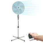 Knight 16" Pedestal Stand Fan Remote Control, Wide Leg Cross Base, Extra Strong 5 Section Blade For High Wind Performance, Up to 4 Hours Timer, Oscillation With 3 Wind Speed - White (Upgraded Model)