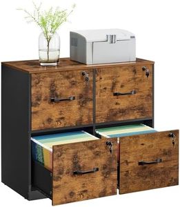 VASAGLE 4 Drawer File Cabinet, File Cabinet with Lock, Printer Stand, Office Filing Cabinet Organizer, for A4 and Letter Size Files, Rustic Brown and Black UOFC062B01