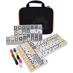 Kalolary Double 12 Mexican Train Dominoes, 91 Tiles Number Dominoes Games in a Cloth Case with 9 Trains Instruction Booklet Score Pads and Octagon Shape Hub Office Family Party Table Game