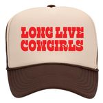 Long Live Cowgirls Trucker Hat | Vintage Cowboy Cute Girly Western Funny | Premium Mesh Foam Snapback Hat for Men & Women, Brown/Tan, One Size