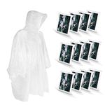 Disposable Rain Ponchos for Adult, Waterproof Plastic and Drawstring Hood, Clear