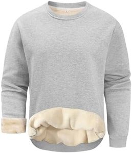Gihuo Men's Warm Crewneck Sweatshirt Winter Sherpa Lined Fleece Sweatshirt Athletic Pullover Tops Loungewear (LightGrey, Large)