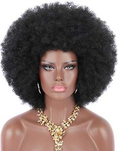 Kalyss 16" Women's Short Afro Kinky Curly Hair Black Wigs for Black Women Afro Wig Large Bouncy and Soft Natural Looking Premium Human Hair Blended Hair Wigs for Women,150% Density