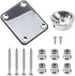 1Set Yootones 6.35mm Electrosocket Jack Plate & Guitar String Ferrules & Bass Guitar Metal Neck Plate Compatible with Tele Telecaster Bass Guitar (Silver)