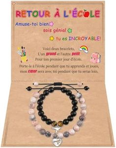 CheersLife Retour À L'École Bracelet Mère Fille Fils Correspondant Dinosaure Bracelet Set De 2 Maman Et Mes Bijoux Fille Et Garçon Cadeau Pour Le Premier Jour D'École Cadeau Rentrée Maternelle