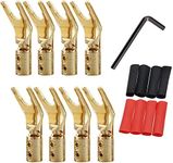 Tertullus 8 Pcs Pure Copper Speaker Spade Connectors Y Plug Spade Speaker Wire Connectors 45 Degree Gold Plated Screw Locking Adapter Fork Spade Plugs for Speaker Wire DIY