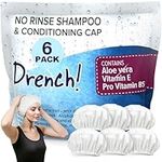 Drench! No Rinse Shampoo Caps - Waterless Shampoo and Conditioner Hair Wash Cap - Dry Hair Washing Aids with Aloe Vera and Vitamins - Pack of 6 Rinse Free No Water Shower Caps