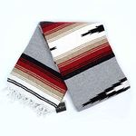 Open Road Goods Heather Gray Mexican Yoga Blanket - Thick Grey Diamond Blanket with Camel, Tan Brown, & Rust Orange Red Clay Stripes