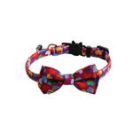 Valentine Cat Collar Breakaway with Bowtie Bell, Purple Heart-Shaped Print Kitten Collar with Removable Cat Bowtie Collar for Kitty Cat (7.4-10.8 inch)